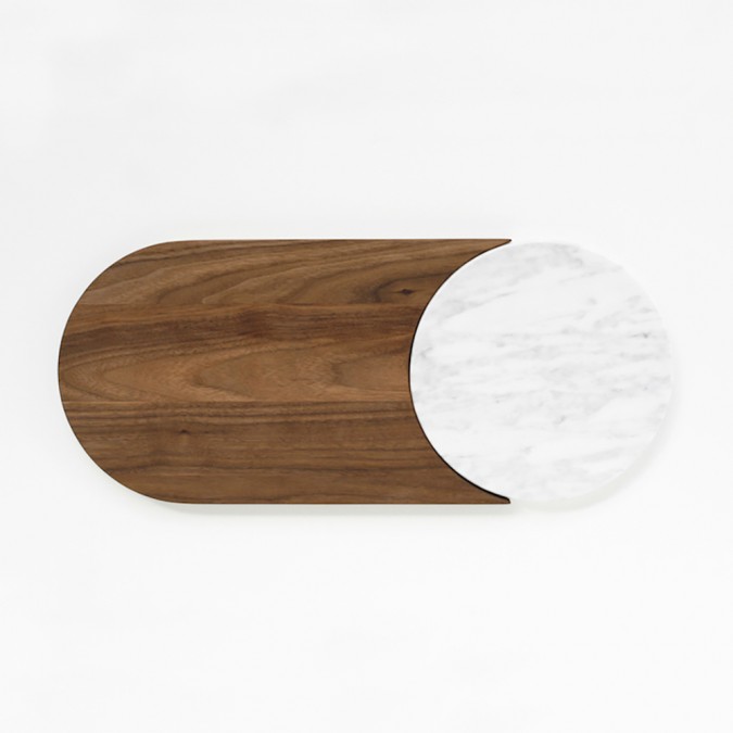 Walnut Duo Server W/ Light Carrara Marble